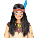 Indianen pruik met haarband en blauwe veer voor kinderen
