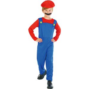 Rood en blauw videogame loodgieter kostuum voor jongens
