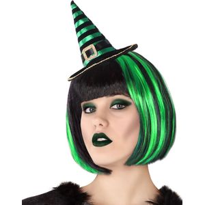 Zwarte en groene gestreepte heksenhoed haarband voor volwassenen