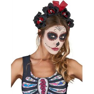 Zwart-rood Dia de los Muertos haarband