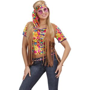 Bruin hippie vest met franjes en hoofdband voor vrouwen