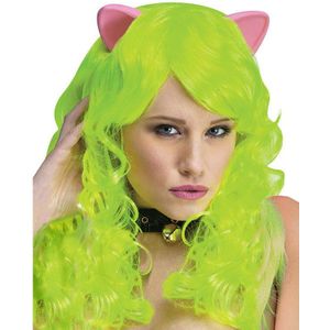 Neongroene fantasy pruik met kattenoren