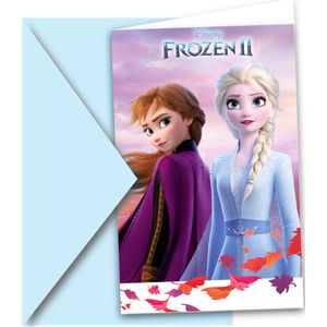 6 kartonnen Frozen 2 uitnodigingen en enveloppen