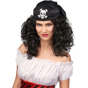 Bruin piraten pruik voor dames met hoofddoekje