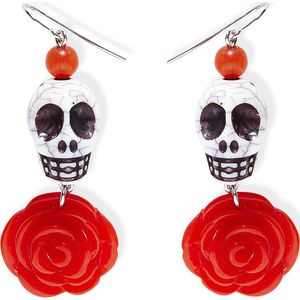 Rode rozen skelet oorbellen voor volwassenen