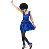 Blauw glitter disco kostuum met strik voor vrouwen