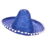 Blauw sombrero hoed met pompons voor volwassenen