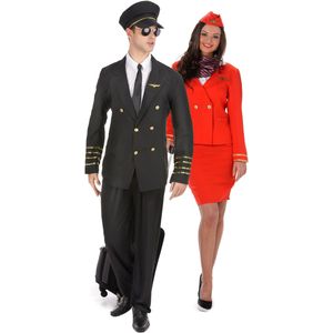 Piloot en sexy stewardess paar kostuum zwart rood