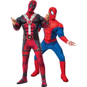 Spiderman en Deadpool volwassen koppel kostuum