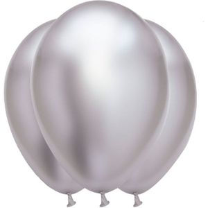 6 satijnachtige zilverkleurige latex ballonnen