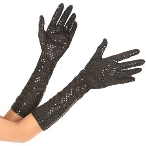 Mid-lange zwarte glitter handschoenen voor volwassenen