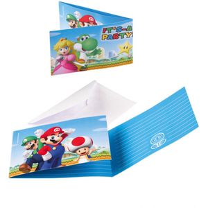 8 uitnodigingen en enveloppen Super Mario