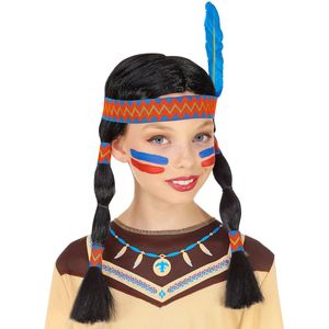Indianen pruik met hoofdband en veer voor kinderen