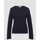 s.Oliver Fijn gebreide trui met V-hals en rolrand aan de zoom, Donkerblauw, 34