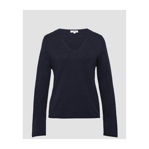 s.Oliver Fijn gebreide trui met V-hals en rolrand aan de zoom, Donkerblauw, 34