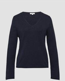 s.Oliver Fijn gebreide trui met V-hals en rolrand aan de zoom, Donkerblauw, 34