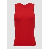 s.Oliver - Top - Rood - Gevoerde Zoom/Rand, Geribbeld Gebreid, Ronde Hals, Effen Motief, Aansluitende Pasvorm