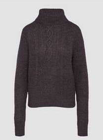 Gebreide Trui - Kabeltrui - Wol - Opstaande Kraag - Middellange Lengte