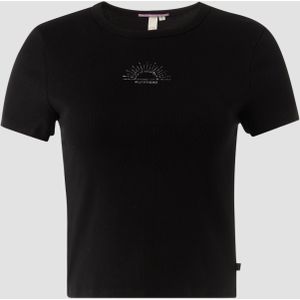 Geribd T-shirt in een slim fit met borduursel