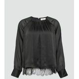 Blouse - Viscose - Met Textuur en Kanten Details - Lange Mouwen - Normale Pasvorm