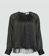 Blouse - Viscose - Met Textuur en Kanten Details - Lange Mouwen - Normale Pasvorm