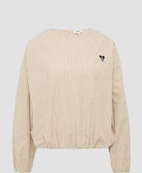 s.Oliver - Blouseshirt - Lichtbeige/Cognac - Katoen - Rechte Zoom, Knoopsluiting, Lange Mouw