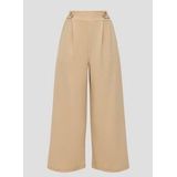 QS - Broek - Beige - Crêpe - 7/8 Lengte, Wide Leg, High Waist