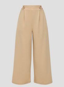 QS - Broek - Beige - Crêpe - 7/8 Lengte, Wide Leg, High Waist