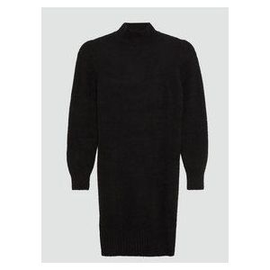 s.Oliver - 9999 - Bouclé Jurk - Grijs/Zwart - Opstaande Kraag, Lange Mouwen, Regular Fit