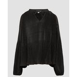 Blouse - Geplooide Satijnen Blouse - Tuniekhalslijn - Vloeiende Stof - Raglanmouwen