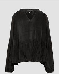 Blouse - Geplooide Satijnen Blouse - Tuniekhalslijn - Vloeiende Stof - Raglanmouwen