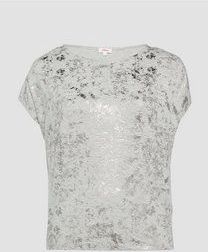 s.Oliver - T-Shirt - Mouwloos - Viscoseblend - Metallic Folieprint