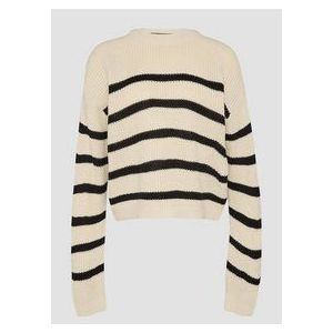QS - Trui - Beige/Zwart - Knitwear - Ronde Hals, Lange Mouw, Losse Pasvorm
