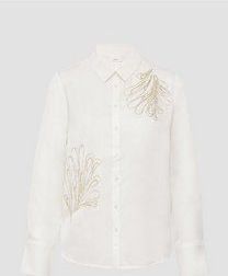 Blouse - Lange Mouwen - Normale Pasvorm - Zachte Stof - Met 3D-Juweelversieringen