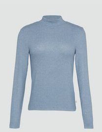 Cloudy Blue - Longsleeve - Opgeruwd Jersey - Staande Kraag - Lange Mouwen