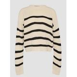 QS - Trui - Beige/Zwart - Knitwear - Ronde Hals, Lange Mouw, Losse Pasvorm