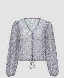 QS Blouse  lichtblauw / mosterd / offwhite