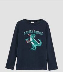 Pailletten - Longsleeve - Kerstmotief - Zwart - Polyester