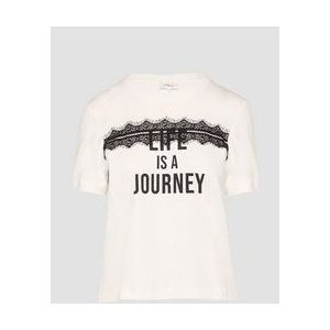 s.Oliver - T-Shirt - Cropped - Met Kant en Print - Zacht - Relaxte Pasvorm