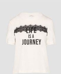 s.Oliver - T-Shirt - Cropped - Met Kant en Print - Zacht - Relaxte Pasvorm