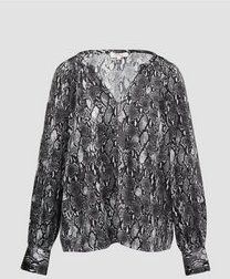 s.Oliver - Blouse - Grijs/Donkergijs/Wit - Satijn - Dierenprint, Tuniek Kraag, Losse Pasvorm