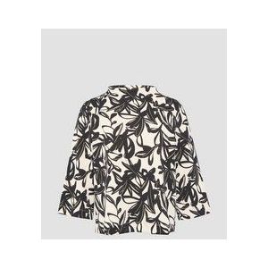 s.Oliver - BLACK LABEL - Blouse - Ecru/Zwart - Wijde Blouse met Opstaande Kraag