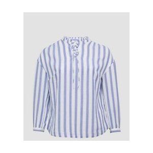 s.Oliver - Blouse - Royal Blue/Wit - Gevoerde Zoom/Rand - Lange Mouw