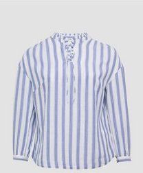 s.Oliver - Blouse - Royal Blue/Wit - Gevoerde Zoom/Rand - Lange Mouw