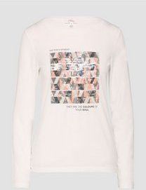 T-shirt - Met Lange Mouwen - Zacht - Stretchy Katoenmix - Slanke Pasvorm - Ronde Hals - Opvallende Print met Pailletten