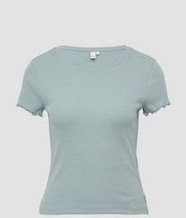 Shirt - Effen - Geribbeld Gebreid - Ronde Hals - Kwartmouw - Normale Pasvorm