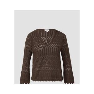Gebreide Trui - Zacht Katoen - 3/4 Mouwen - V-hals - Ajourpatroon