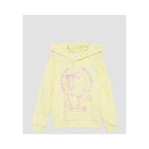 s.Oliver - Sweatshirt - Geel/Pink - Sweatstof - Capuchon, Motiefprint, Glitterend