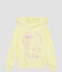 s.Oliver - Sweatshirt - Geel/Pink - Sweatstof - Capuchon, Motiefprint, Glitterend