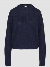 QS - Trui - Navy - Knitwear - Ronde Hals, Lange Mouw, Losse Pasvorm